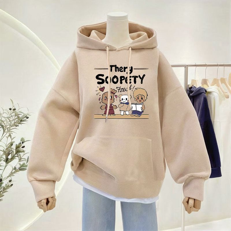 Double layered Heavy Industry Autumn Loose Shoulder Cartoon Vitality Temperament Hoodie Women's Wear with Thick Veet_voghion.com