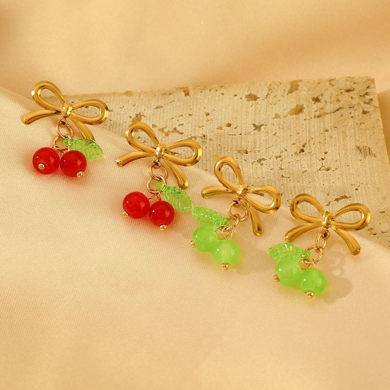Wholesale Jewelry Princess Sweet Bow Knot 304 Stainless Steel Plating Rings Earrings_voghion.com