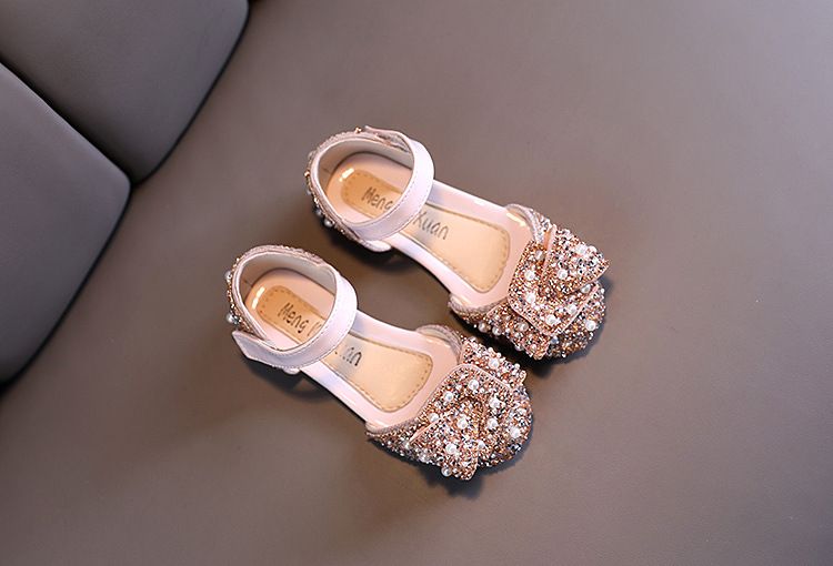 Neu Perle Strass Bogen Kleine Mittlere Kinder Tanz Schuhe Performance Schuhe Halb Sandalen_voghion.com