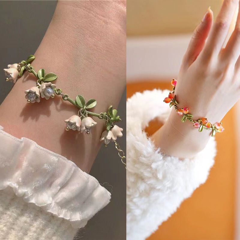 Weißes Maiglöckchen-Armband, Halskette, Ohrring-Set, Super-Feenwald-Stil, Zweig, neue Ohrringe, Mädchen, Kragen_voghion.com