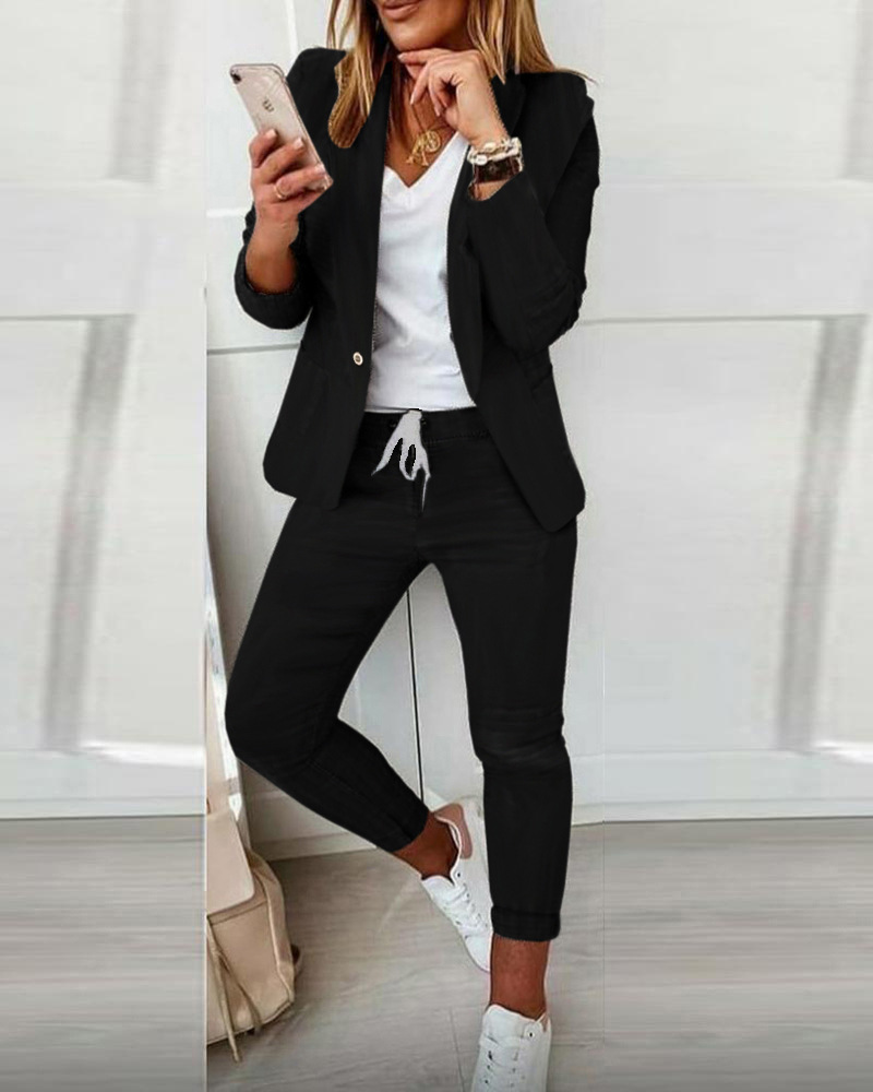Dameskleding Effen kleur Woon-werkstijl Pak Top + Professioneel broekpak_voghion.com
