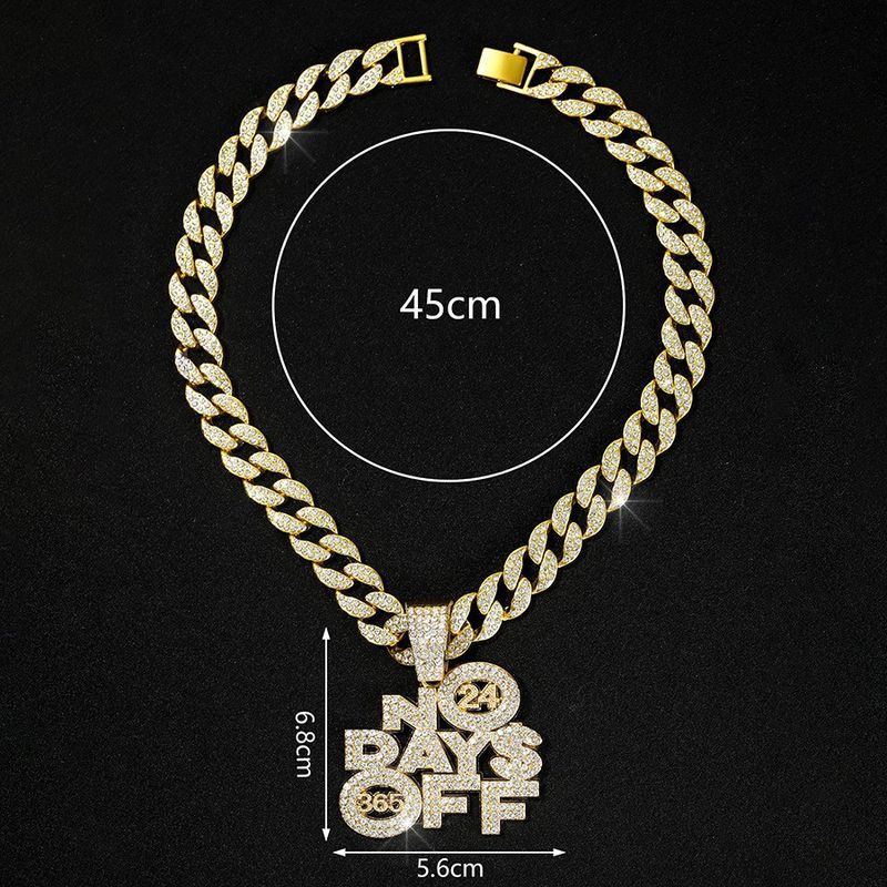Hip Hop Letters NO DAYS OFF Necklace 24 Cuban Chain Decoration Alloy Number 365 Pendant_voghion.com