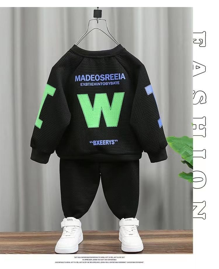 Kinderkleidung Jungen Frühlingsanzug New Style Jungen Langarm Jacquard Sweatshirt Jogginghose Modischer Kinder Frühling und Herbst Zweiteiliger Anzug_voghion.com