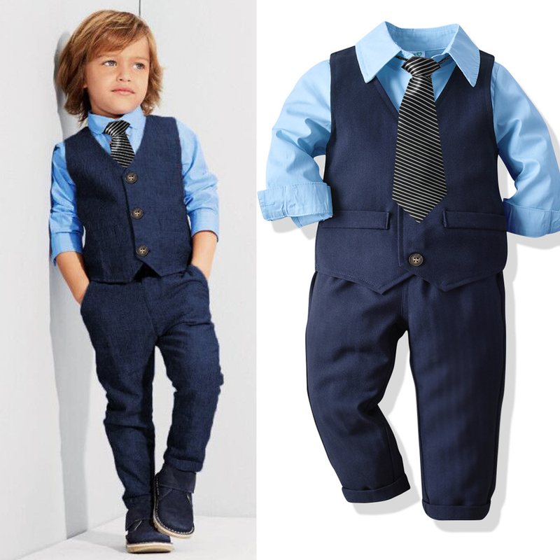 Boys' Dress Suit Children's Baby Gentleman Waistcoat Shirt Trousers British Style Four-piece Banquet Dress_voghion.com