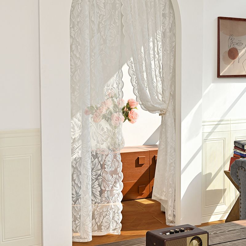 Leaf Door Curtain Rod Warp Knitted Lace White Solid Color Window Screen Curtain_voghion.com