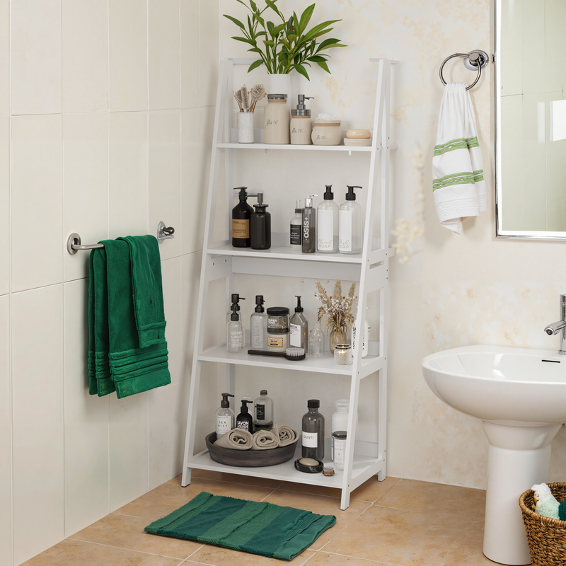 Bücherregal Mit Leiterdesign, 4 Ebenen, Bodenstehendes Regal Für Homeoffice, Bianco_voghion.com