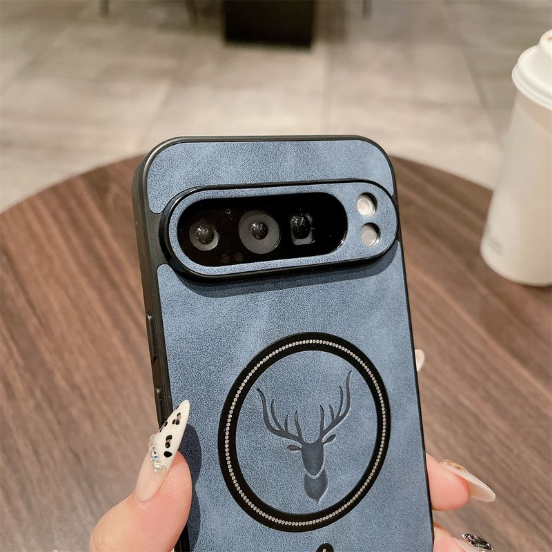Retro Deer Head Matte Leather For Magnetic Case For Google Pixel 9 8 7 Pro XL 8A 7A Business Wireless Charge Soft Cover_voghion.com