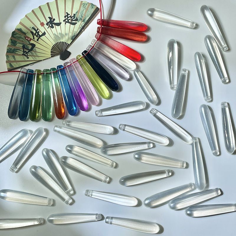 Ciondolo a goccia d'acqua lunga in vetro stile antico da 6x35 mm, gioielli fai da te con nappe fatte a mano, forcina per capelli, accessori per orecchini,_voghion.com