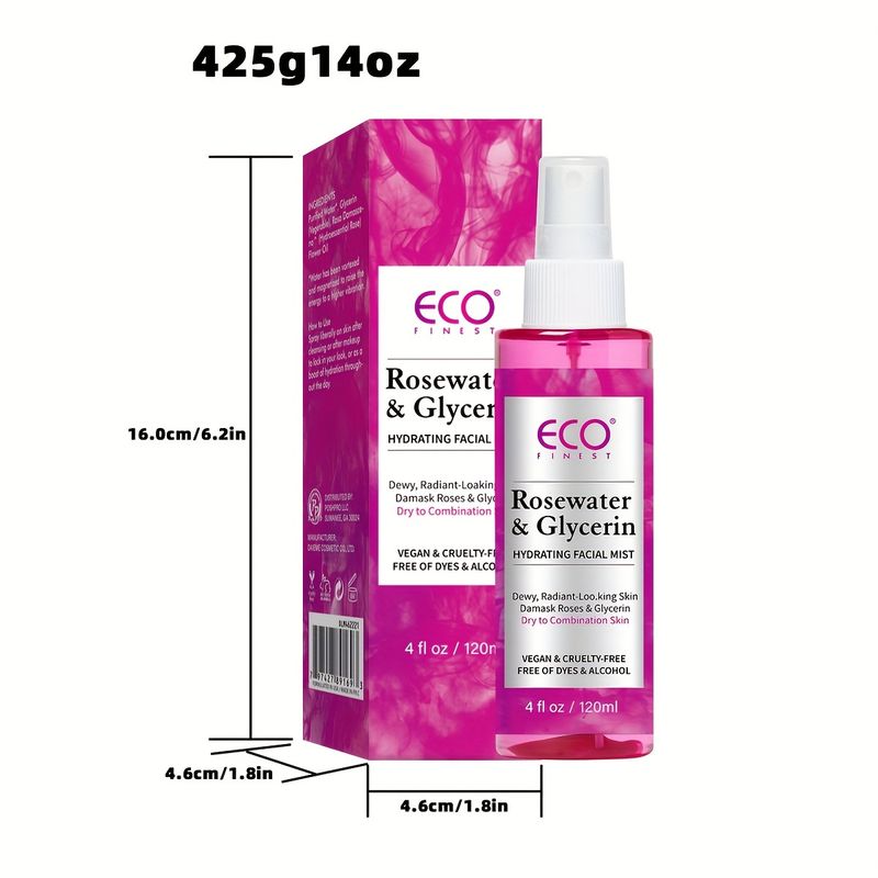 Rosenvatten och glycerin 2-pack, återfuktande ansiktsmist för torr kombinerad hud, rosenvattenspray för ansiktet med vegetabilisk glycerin, tillverkad utan färgämne_voghion.com