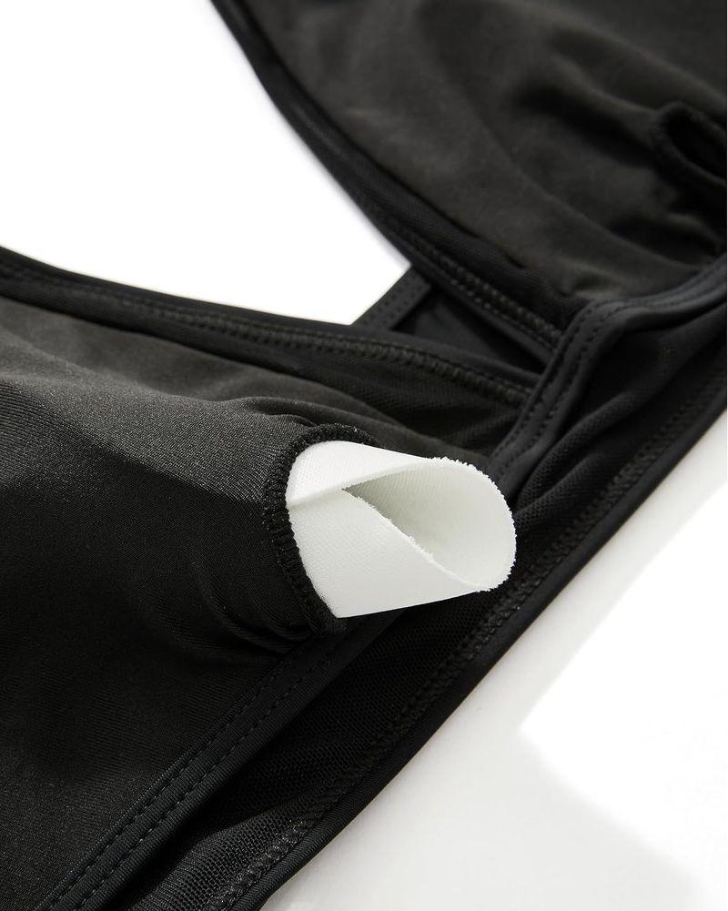 Maillot de bain une pièce sexy ajouré couleur unie, maillot de bain une pièce en maille épissée, taille haute, décolleté plongeant_voghion.com