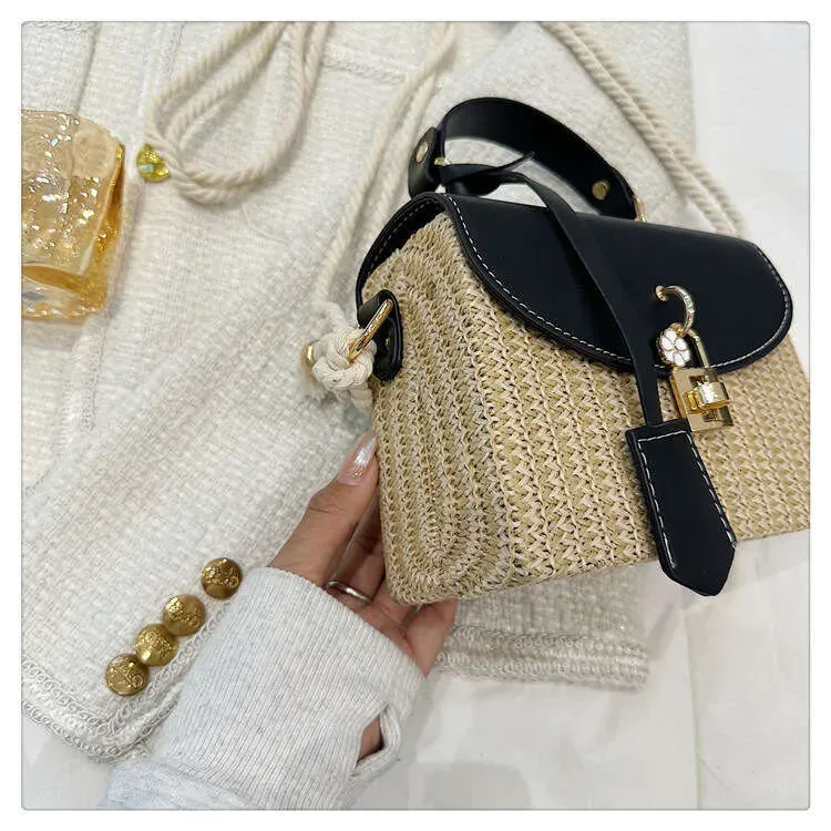 Borsa a tracolla con una sola spalla per donna, borsa da sera in paglia alla moda, stile rossetto_voghion.com