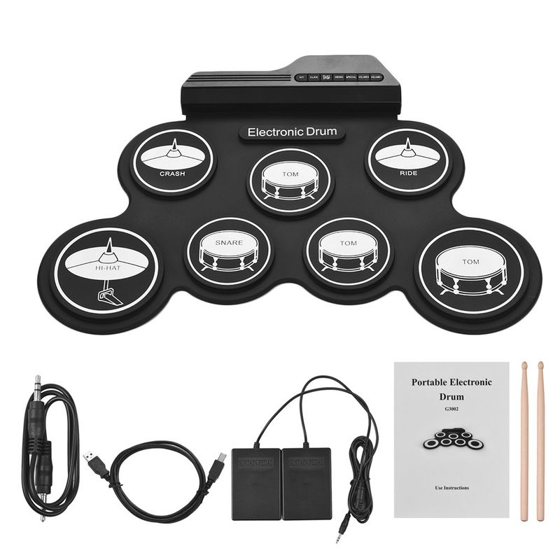Rokas ruļļa USB elektroniskā bunga, pārnēsājams bungu komplekts, treniņu bungas, saliekamās silikona rokas ruļļa elektroniskās bungas, džeza bungas_voghion.com