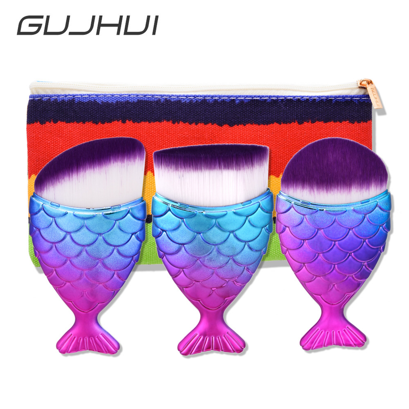 3-teiliges Meerjungfrauen-Make-up-Pinsel-Set, Pinsel-Set, Make-up-Werkzeuge, Grundierungspinsel, Puderpinsel GUJHUI_voghion.com
