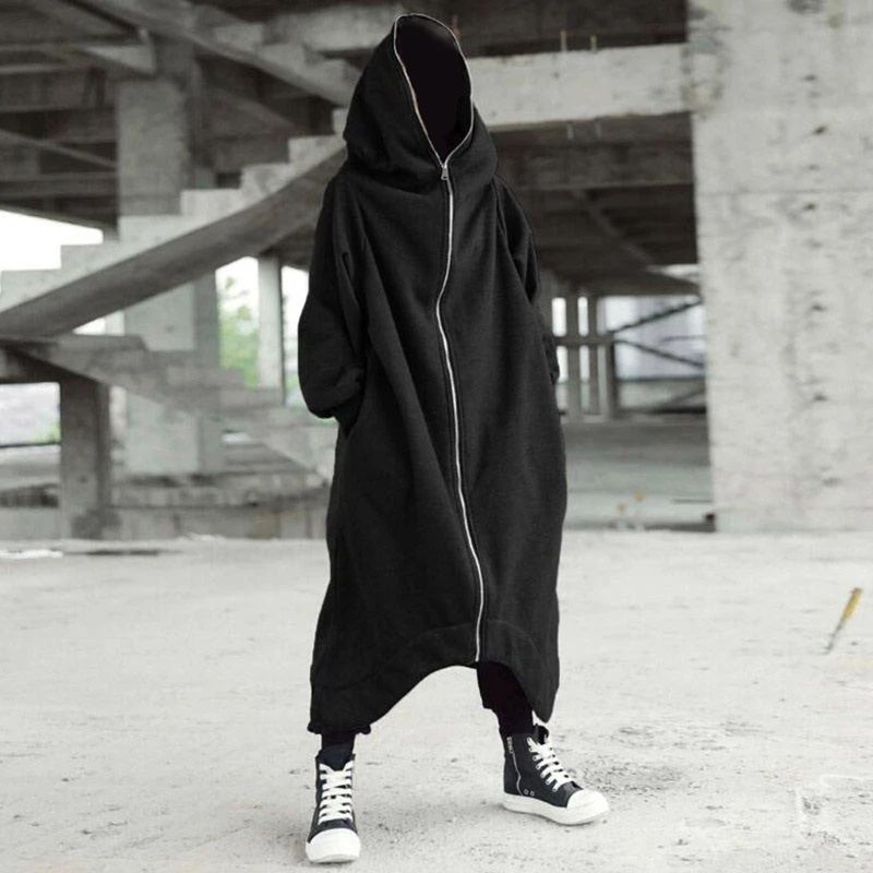 Cappotto lungo unisex Nazgul con cappuccio a maniche lunghe, chiusura con cerniera, foderato in pile, venduto a poco prezzo_voghion.com