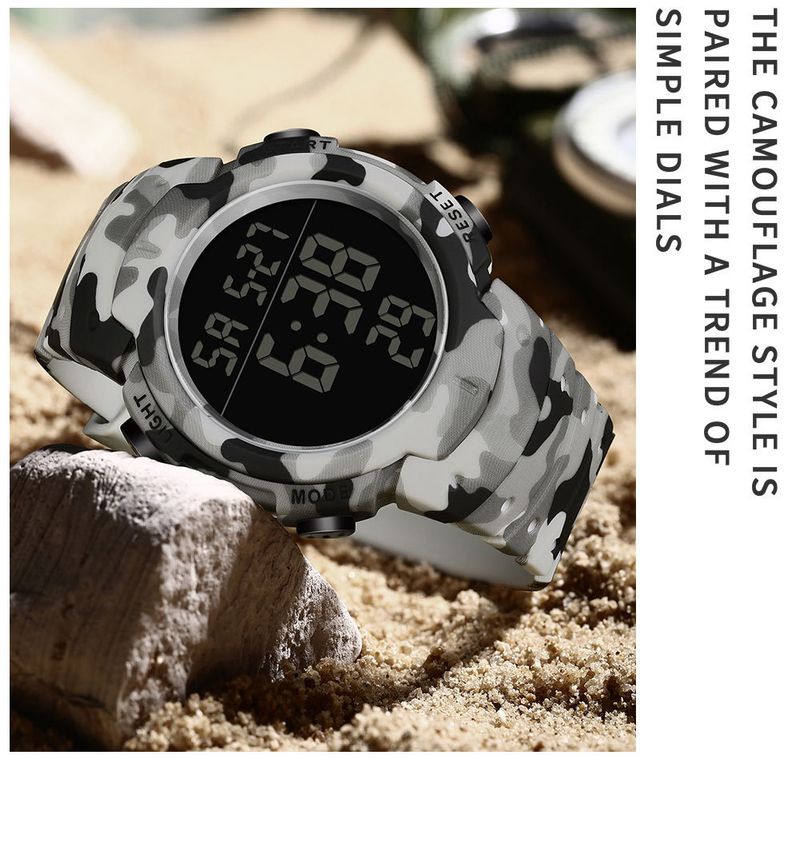 Sport Digital Watch With 50m Waterproof, LED Backlight, Alarm, Stopwatch, Military Camouflage Design For Outdoor Swimming And Daily Wear_voghion.com