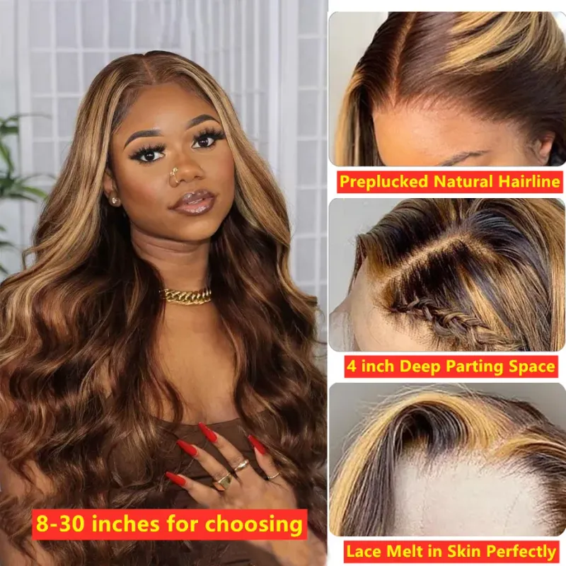 Parrucca con capelli umani HD 13x6, parrucca frontale in pizzo ondulato da 30 pollici, parrucca bionda brasiliana color miele, parrucca con capelli ondulati_voghion.com