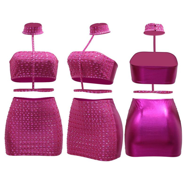 Dametøj CY901236 ny stil mode tube top med hip nederdel med halskæde_voghion.com