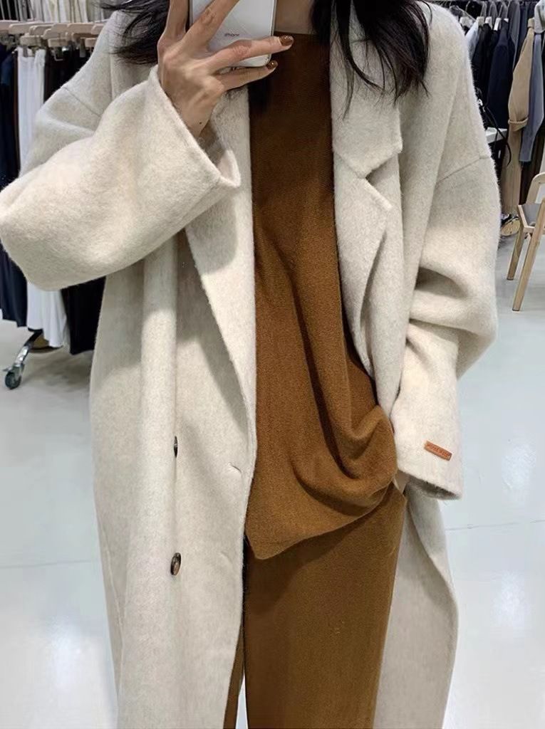 Luxury Alpaca Wool Blend Coat – Korean-Style Oversized Double-Faced Wool Trench Coat For Women In Grey, Beige, Light Oat & More (Petite & Tall Sizes)_voghion.com