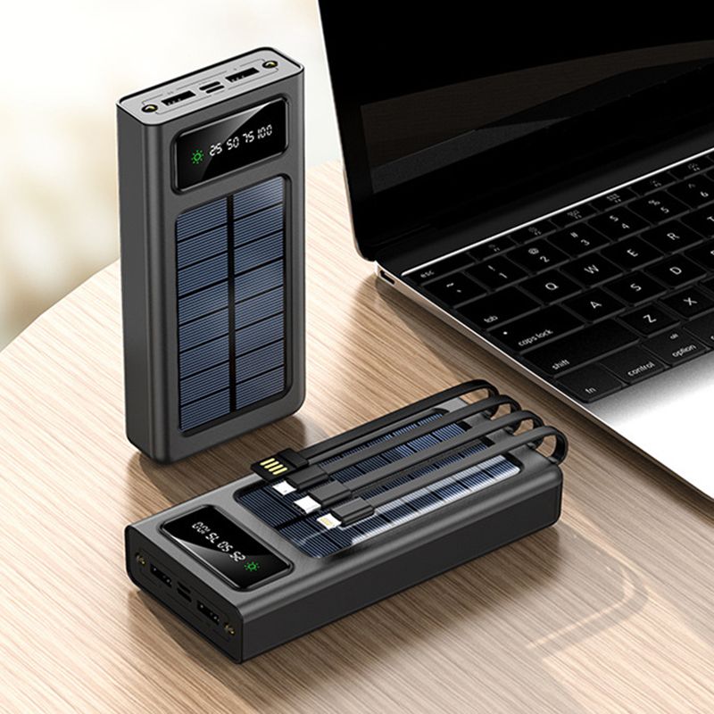 Banco de energía solar de 10000 a 5000 mAh, portátil, para viajes, gran capacidad, externo con 4 cables, batería de carga rápida para_voghion.com