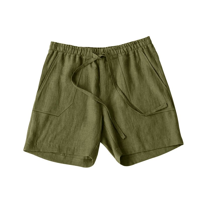 Pantaloncini estivi da uomo in cotone e lino con coulisse elastica in vita, pantaloni casual da spiaggia traspiranti a cinque punte, tinta unita, prodotti premium_voghion.com