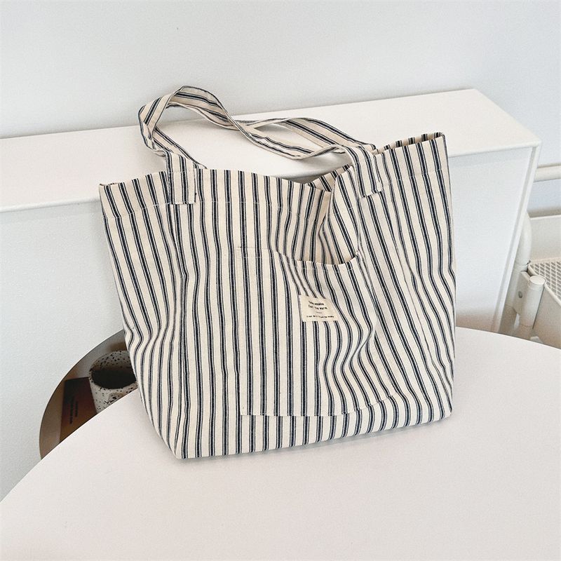 4891 Borsa a tracolla leggera da donna, versatile, capiente e di grande capacità, in tela a righe, in stile francese per le vacanze_voghion.com