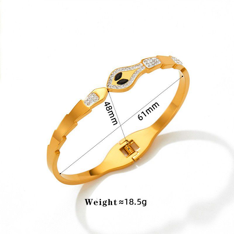 Moderne artistieke slangarmband van roestvrij staal 304, verguld met 16 karaat witgoud en strass in bulk_voghion.com