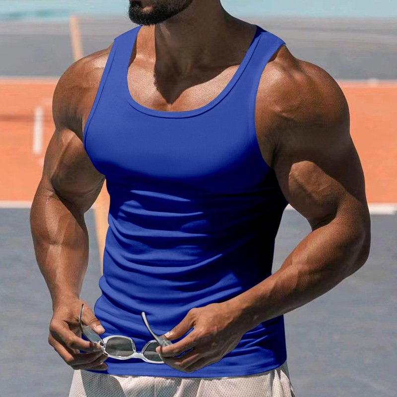Canotta a forma di I tinta unita da uomo per allenamento fitness estivo_voghion.com