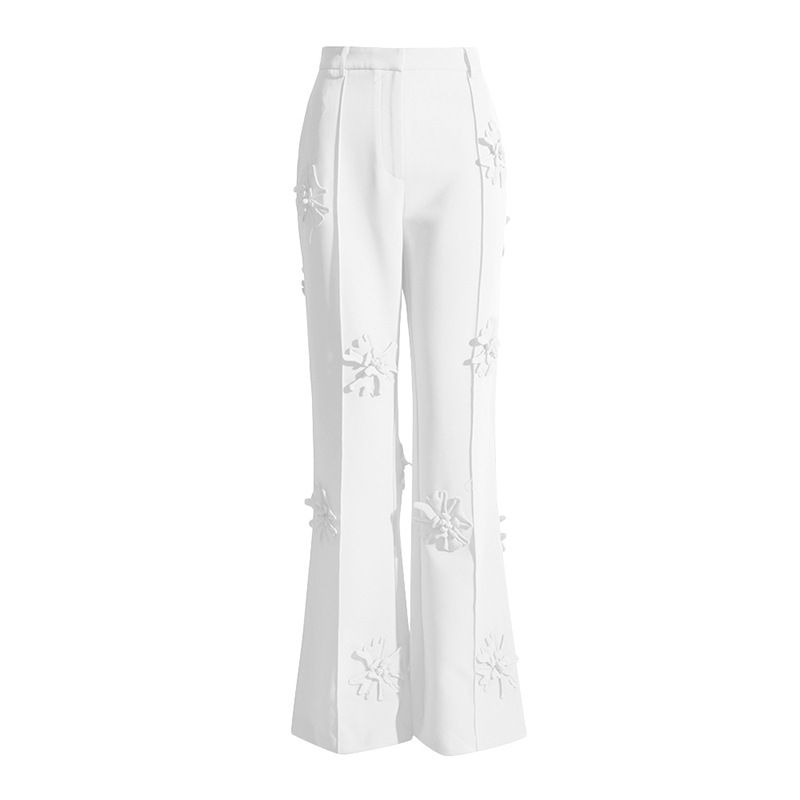 Women's Clothing Suit collar jacket micro-cropped pants three-dimensional floral embellishment suit_voghion.com