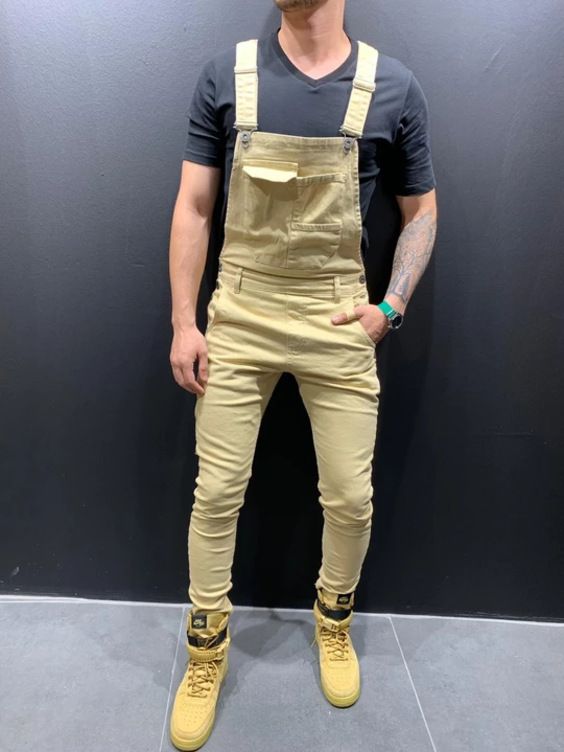 European New Mens Denim Jeans Solid Color Work Overalls Dungarees Bib Jumpsuits Pants Playsuit Trousers Male Clothing_voghion.com