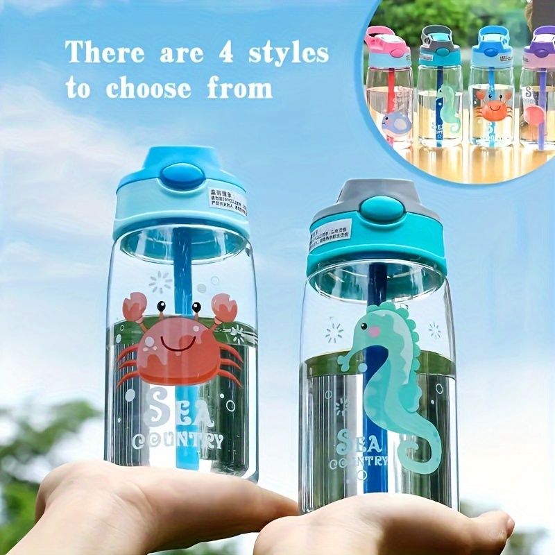 1 db 16,23 unciás aranyos rajzfilm vizespalack, hordozható sport vizespohár szívószállal, alkalmas kültéri kempingezéshez, piknikezéshez_voghion.com