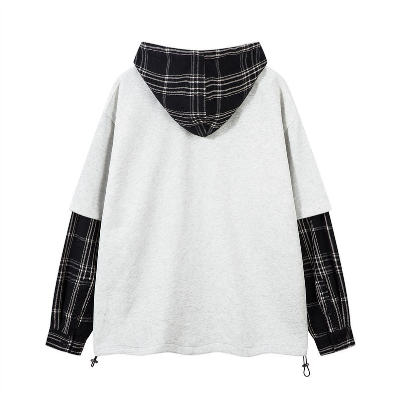 Felpa con cappuccio cardigan da uomo in due pezzi, stile college alla moda e ampio primaverile, lunga patchwork scozzese color-block_voghion.com