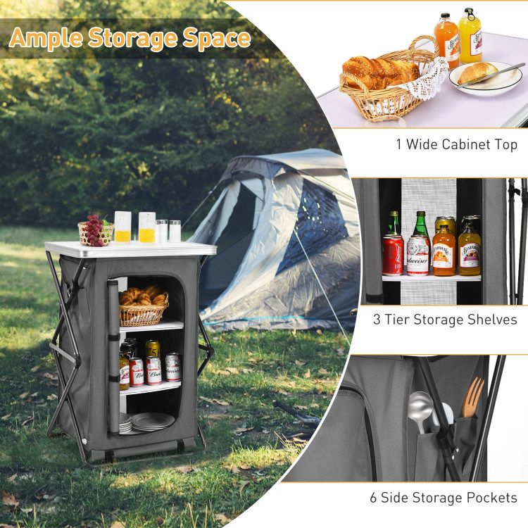 Folding Camping Storage Cabinet with 3 Shelves and Carry Bag_voghion.com