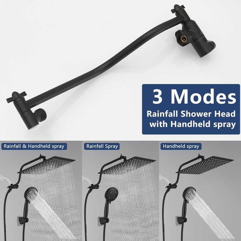 304 Bending Arm + 12 Inch 304 Ultra-thin Top Spray Shower + Plastic Handheld + Plastic Non-marking Socket 3. 1.5m Shower Pipe_voghion.com
