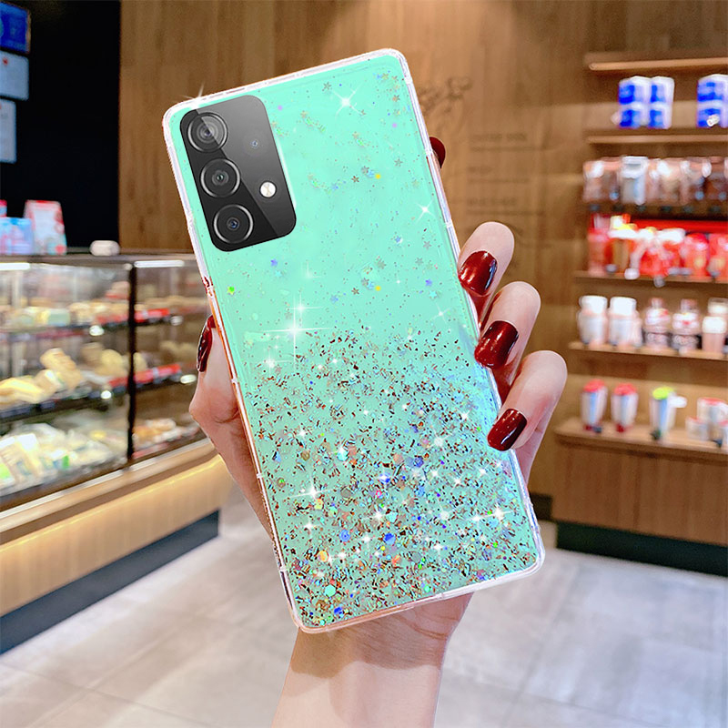 Silberfolie Glitzer Puder Klare Handyhülle für Samsung Galaxy S8 S9 S10 S20 S21 S22 S23 Plus S21FE Note8 Note9 Note10 Note20 Ultra Soft TPU Cover_voghion.com
