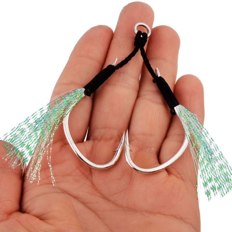 Double Lure Jig Strong Braided Line Knot Bright Silk Feather Boat Sea Fishing Single Hook_voghion.com