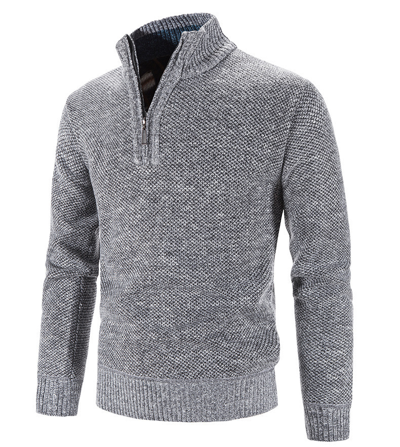 Men's fleece plus-size zip-up half-turtleneck sweater men's long-sleeved sweater_voghion.com