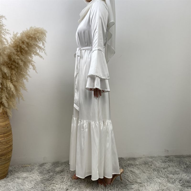 Yeni Saten Müslüman Kadın Elbisesi Çift Çan Kollu Abaya Lüks Dubai Elmas Uzun Elbise Etek Ucu Eklemeli Kaftan Faslı Kadın Zarif_voghion.com