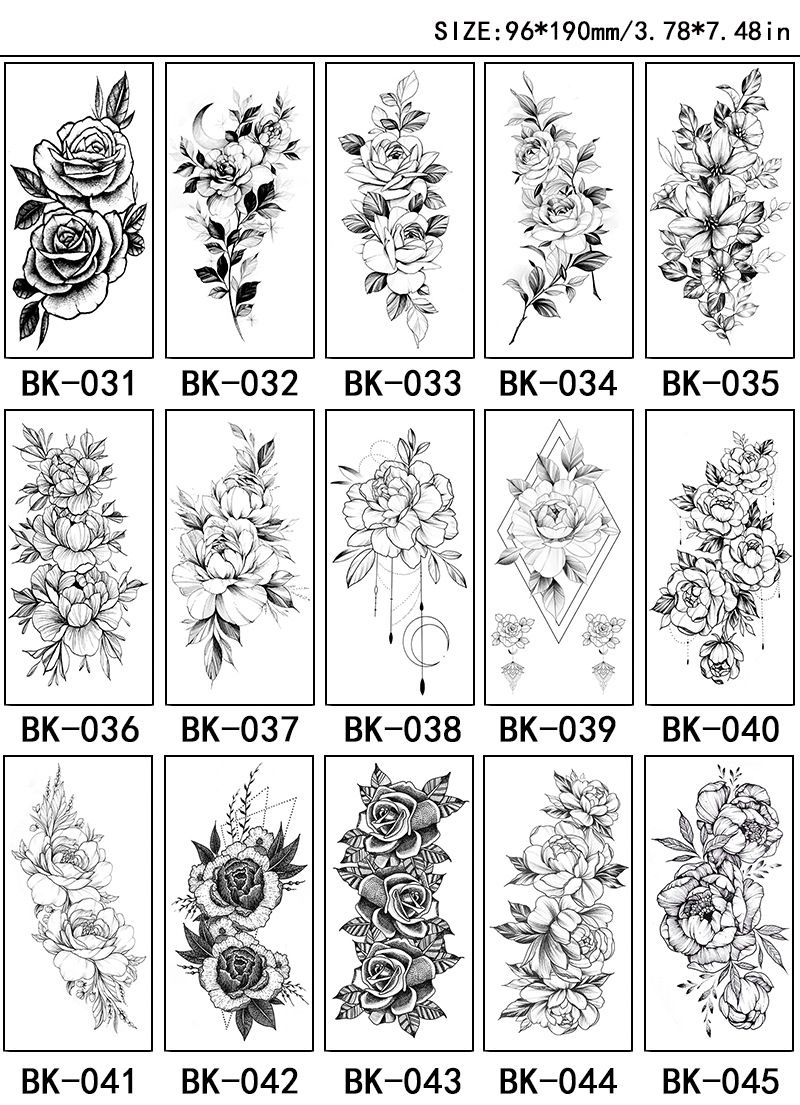 Adesivi esclusivi per tatuaggi con fiori a schizzo Adesivi per tatuaggi con fiori a schizzo Tatuaggio con fiori in bianco e nero_voghion.com