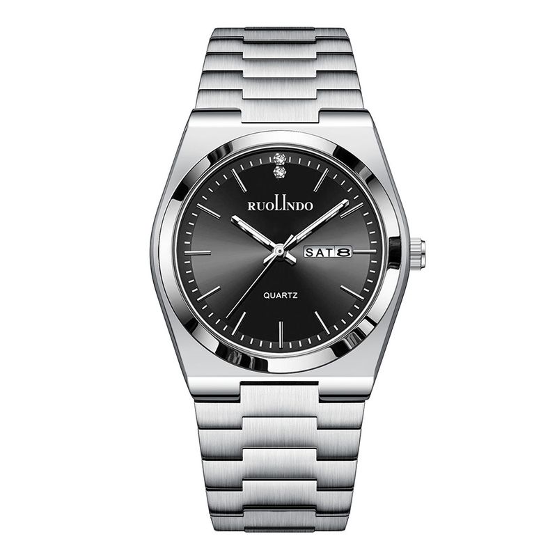 Men's Stainless Steel Quartz Watch With Dual Calendar Display, Luminous Hands, Water Resistant, Casual Fashion Timepiece For Everyday Wear_voghion.com