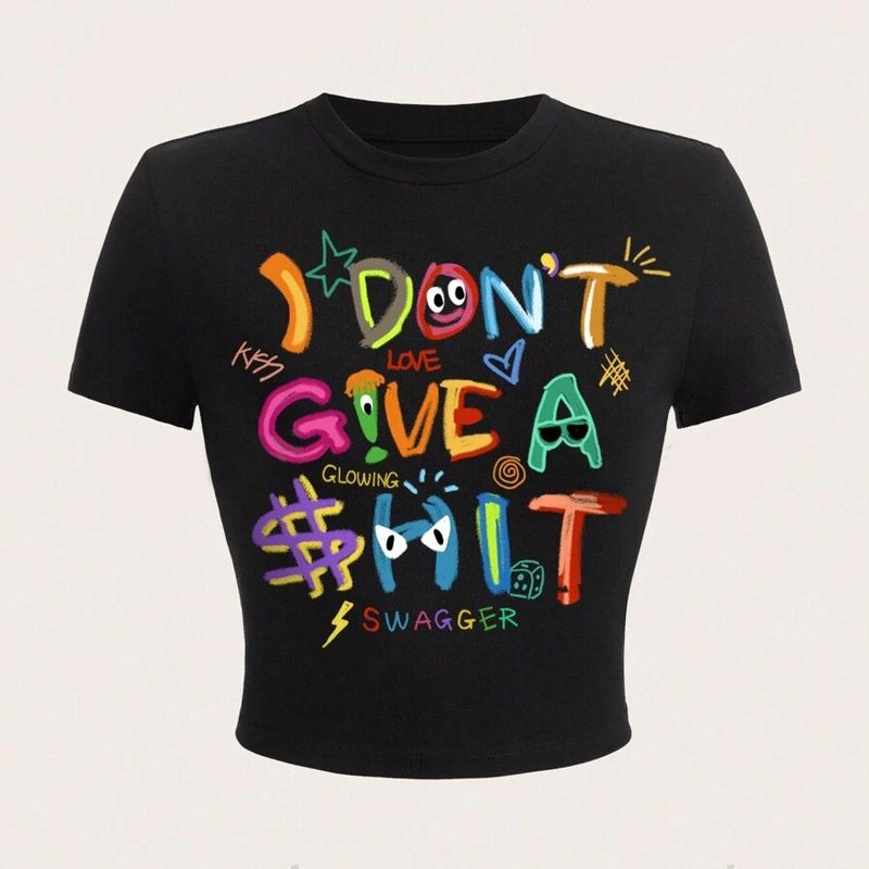 Zomer 2024 Nieuw product Eenvoudige mode bedrukte open navelstreng afslankende onderkant dames top T-shirt_voghion.com