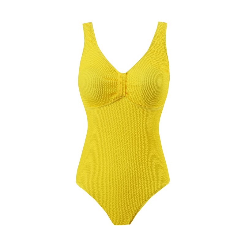 Traje de baño de una pieza de color sólido para mujer, estilo conservador, para vacaciones en la playa y aguas termales._voghion.com