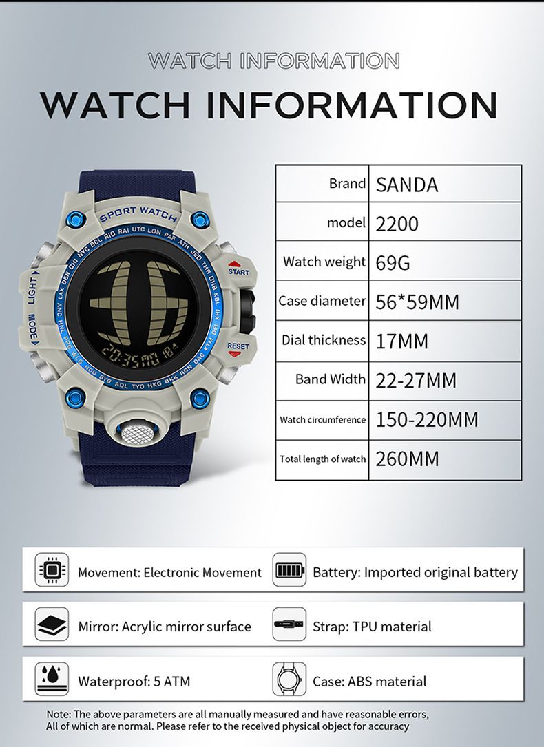 Men And Women's Sport Digital Watch With Oversized Display, LED Backlight, Waterproof 50m, Multifunctional Military Style Watch For Students_voghion.com
