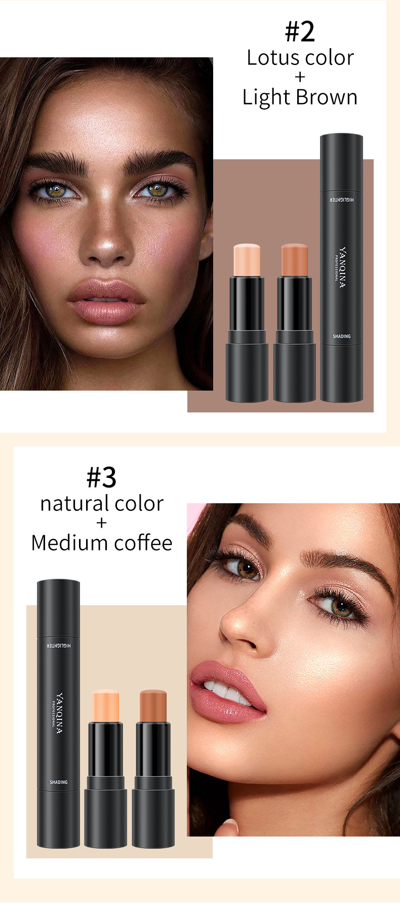 Double Headed Highlighter Stick Tredimensionell Shadow Concealer V Face Ljusande Naturlig Highlight Contour Pen_voghion.com