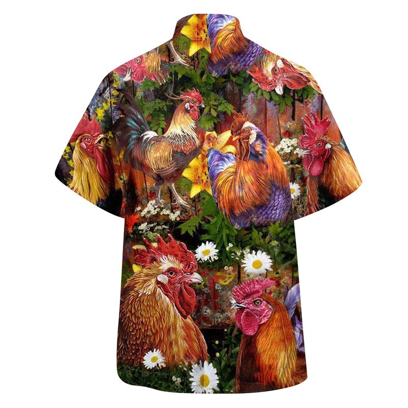 Neu Herren Kurzarm Hawaiihemd mit 3D-Digital-Hahn-Muster bedruckt Herren Sommer Strickjacke_voghion.com