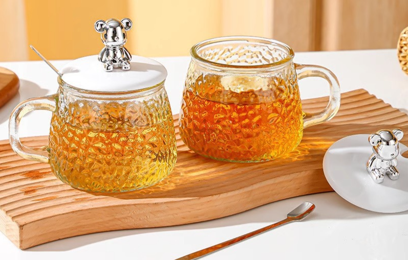Bär Hochwertiger Blumentee Einfaches Glas mit Deckel Haushaltsbecher Wasserbecher_voghion.com