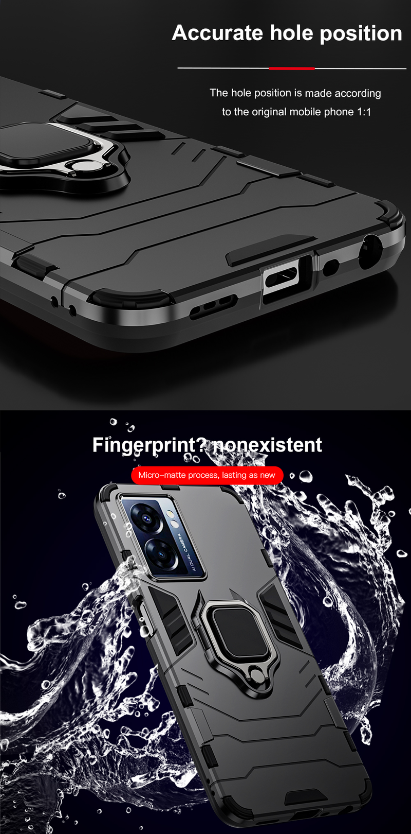 Custodia antiurto KEYSION per OPPO A77 5G A57 4G Custodia posteriore in silicone + PC con supporto ad anello in metallo per Realme V23 5G Q5i_voghion.com