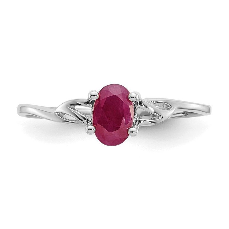 10k White Gold Polished Genuine Ruby Birthstone Ring_voghion.com
