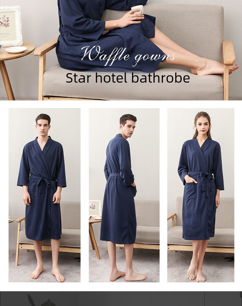 Couple's Waffle Robe - V-Neck Lightweight Bathrobe Set_voghion.com