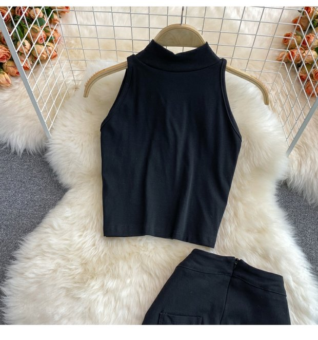 Women Sleeveless vest women's two-piece set high waisted elastic leg pants_voghion.com