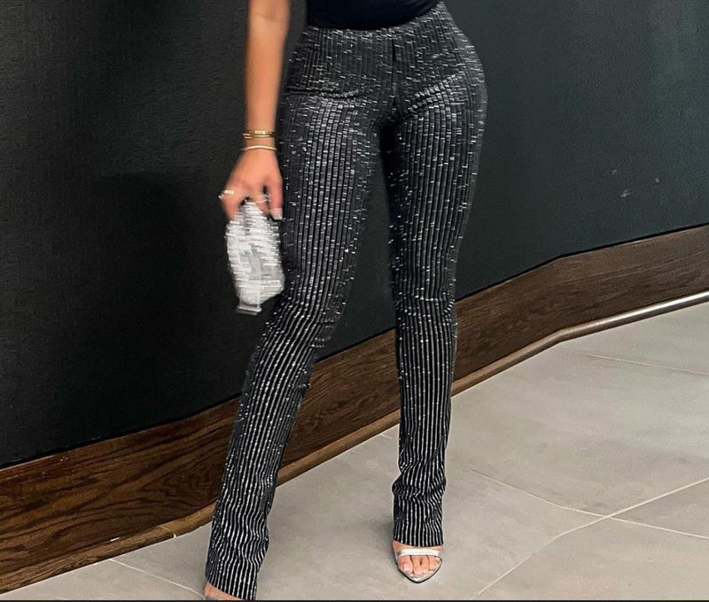 Kvinnors vår och sommar Nytt mode Enkelt Tunga industribantning Hot Diamond Glittrande Slim Fit Leggings för kvinnor Trendigt_voghion.com